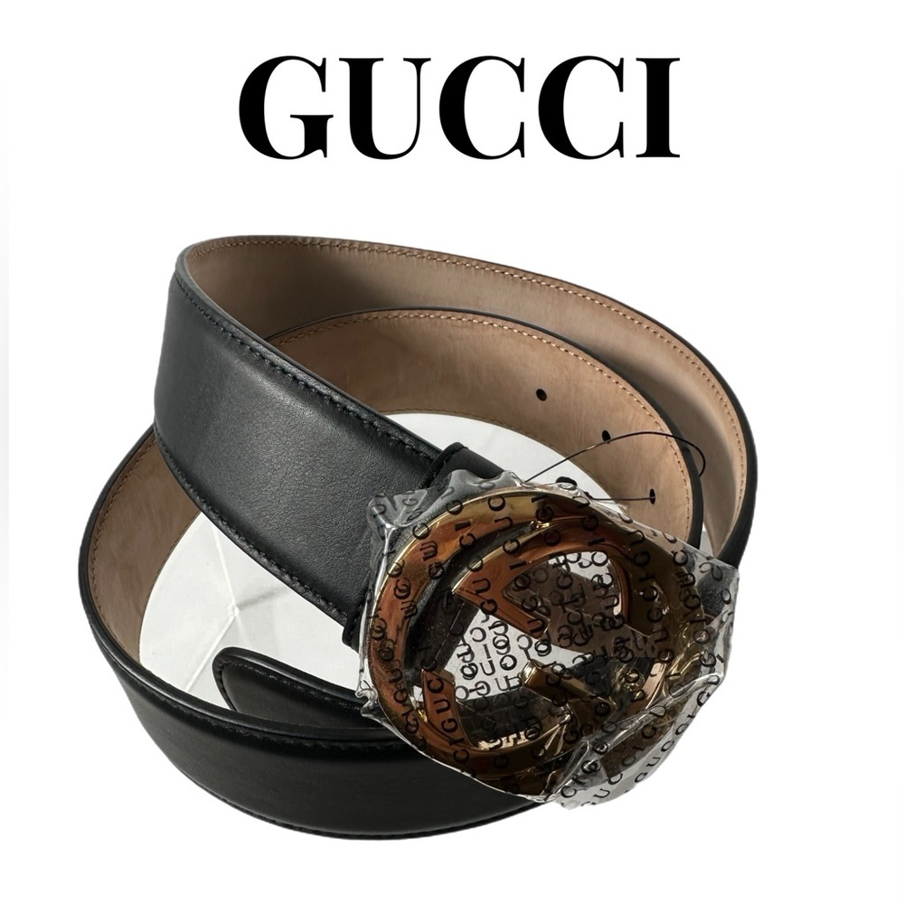 Gucci-Blondie Belt Black Leather Interlocking G Size EU-80 US-31.5 - Picture 1 of 5
